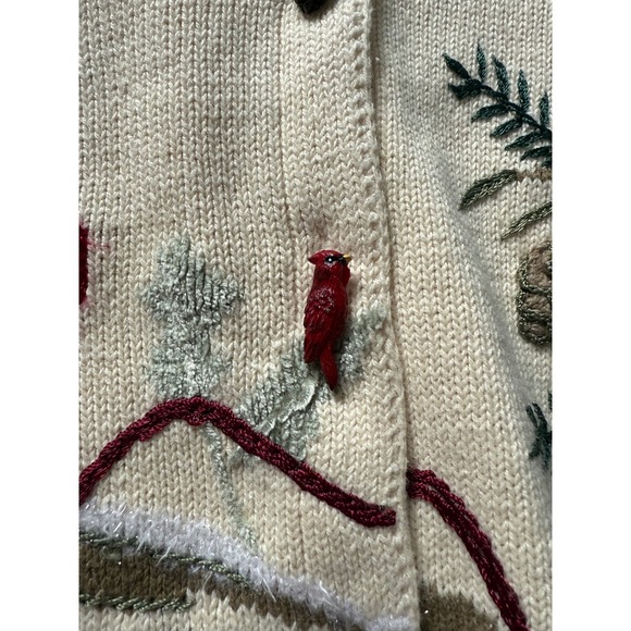 Storybook Knits Women's Cream Cardinal Embroidered Cardigan Sweater 1X - Picture 4 of 8